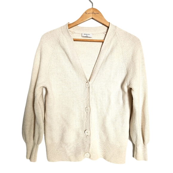 Aritzia Babaton Bespoke Wool Linen Blend Cardigan XS Ivory White V-Neck - Picture 5 of 8